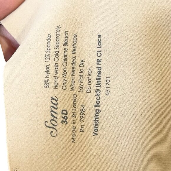 Soma Vanishing Back Unlined Front Close Lace Bra Beige Nude 36D - Picture 5 of 5